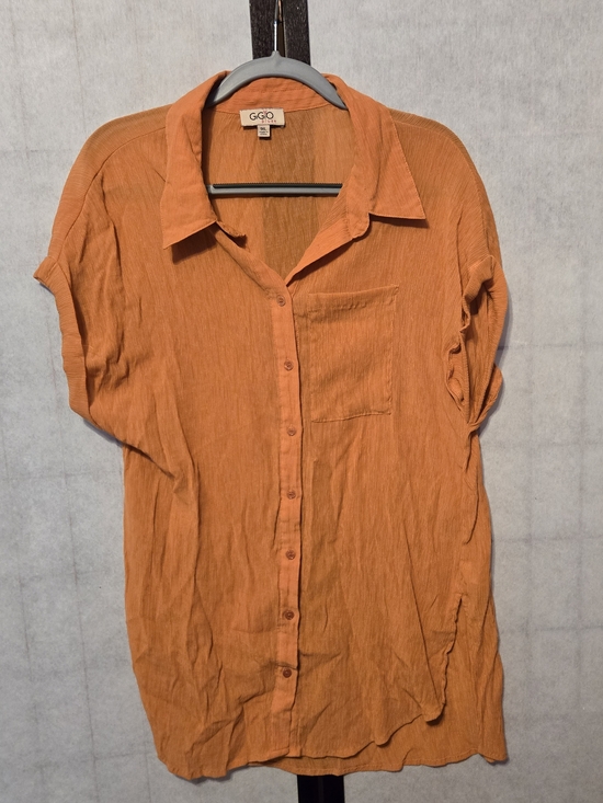 Gigio Tops - GGIO Women's Button-Down Shirt Dress in Rust Orange